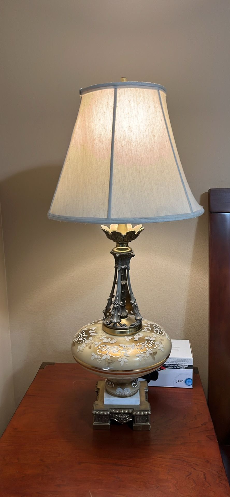 Exquisite Hand-Painted Glass and Marble Table Lamp