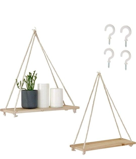 Hanging Shelves for WallFloating Shelves, Rope Triangle Shelf, Natural Light