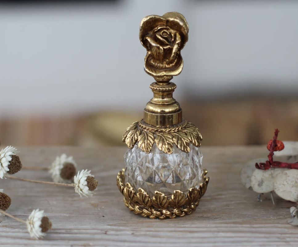 Antique Rose Glass Perfume Bottle Glass Dauber in Tact 