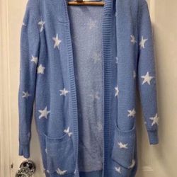 ✨New✨ Girl Size 16 -18 XL Hooded Long Sweater Star Pockets Open Front Soft 