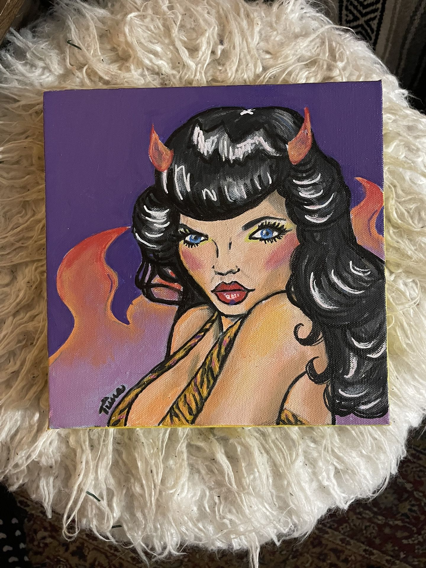 Original Bettie Page Painting, 10x10”, Gallery Wrap Canvas