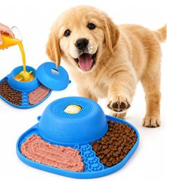 Dog Licking Bowl with Rolling Ball - 2-in-1 Anti-Slip Slow Feeder Dog Bowls w/Lick Mat for Liquid and Thick Treat, 150ml Licking Bowl for Anxiety Reli