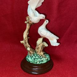 8 Inch Painted Alabaster Doves Statue Imported From Greece
