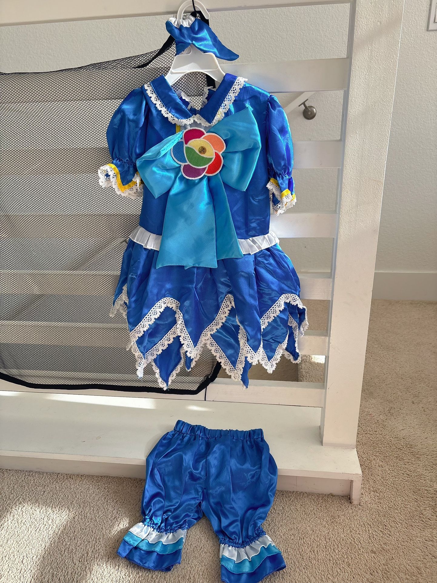 Blue Suite PreCure Chara-Rite Cure Beat Set Little Girl Costume Dress Hair Decor Pant Size 4-5T Wear only one time and going to change for next year