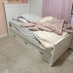 White Twin Bed Frame With Drawers Under Bed Storage 