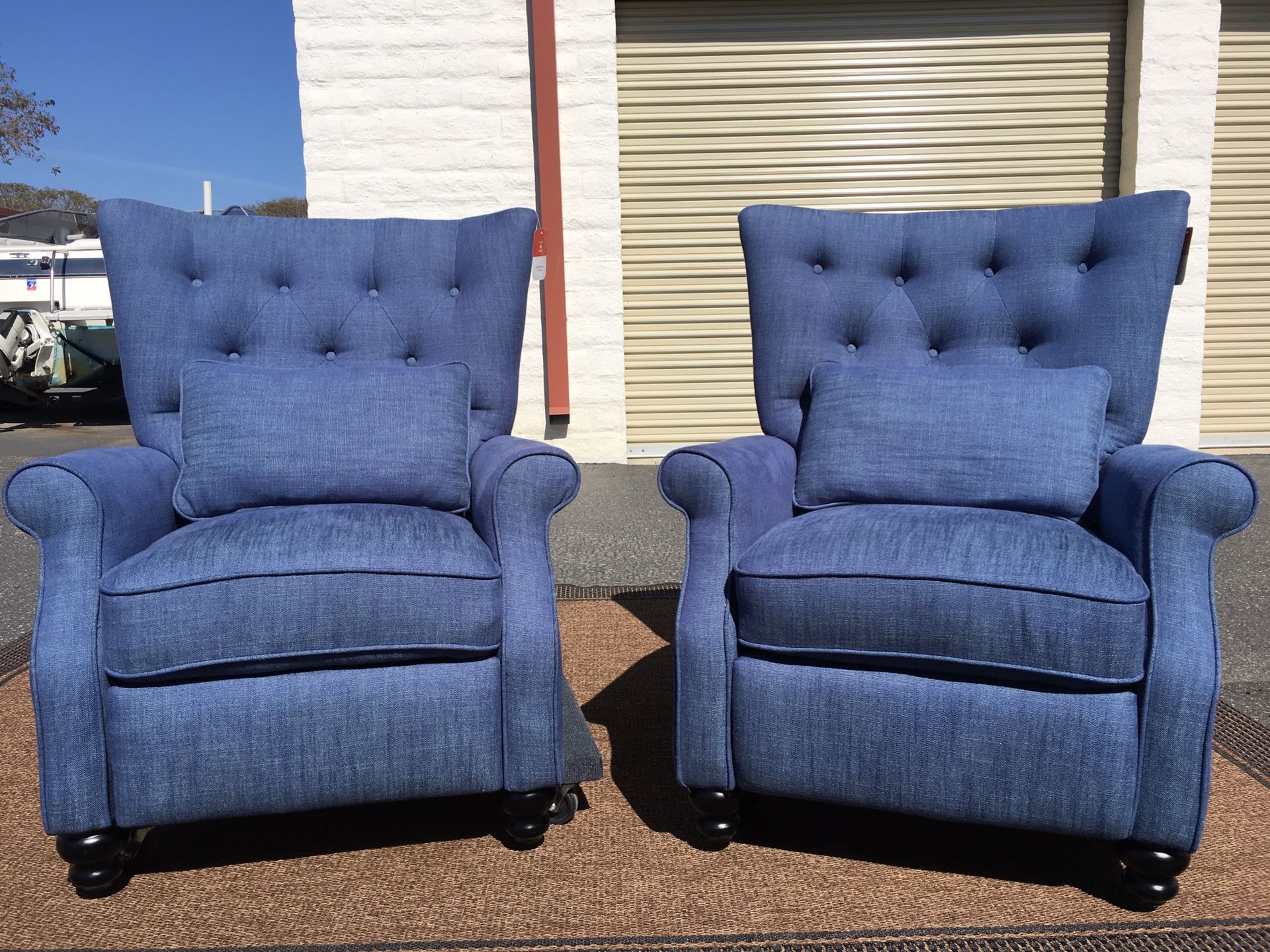 New Set of Two Frances Fabric Pushback ProLounger Recliners By Handy Living