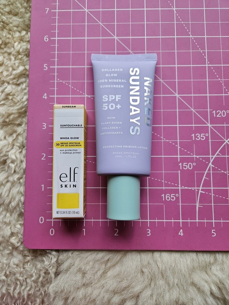 SPF30 SUNSCREEN + MAKEUP PRIMER & SPF50+ COLLAGEN GLOW 100% MINERAL SUNSCREEN + Deluxe Sample Of Shiseido Sunscreen