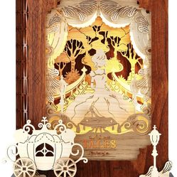 3D Wooden Puzzles for Kids, DIY Desk Night-Light Kits, Table Lamp, 3D Puzzle Light Book Fairy Tale Bedtime Story (Cinderella)