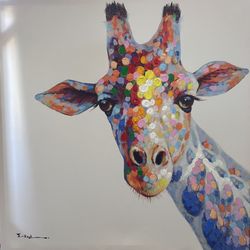 28 Inch Square Giraffe Painting On Canvas 