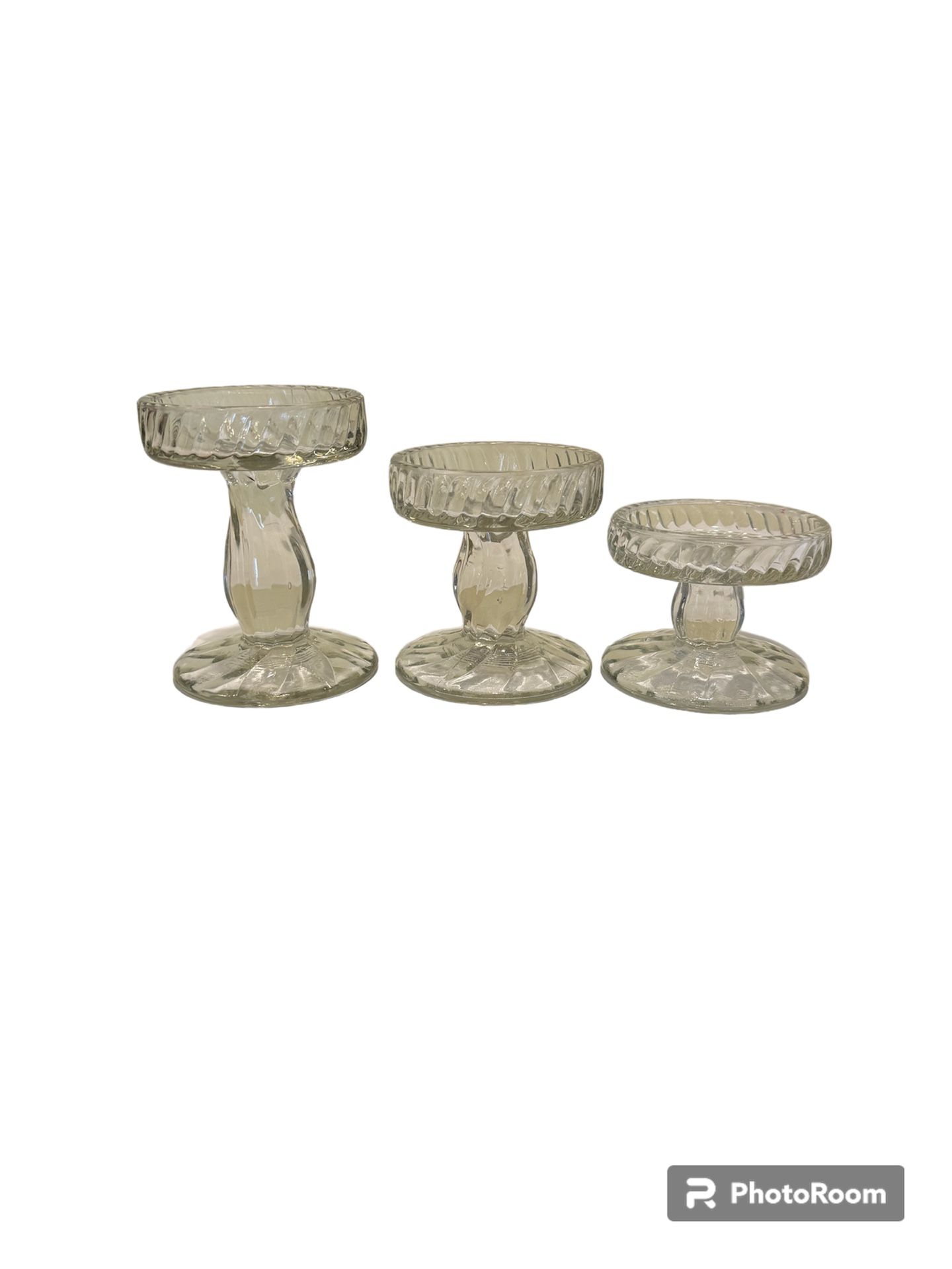 3 PC SET GLASS SWIRL CANDLES HOLDER