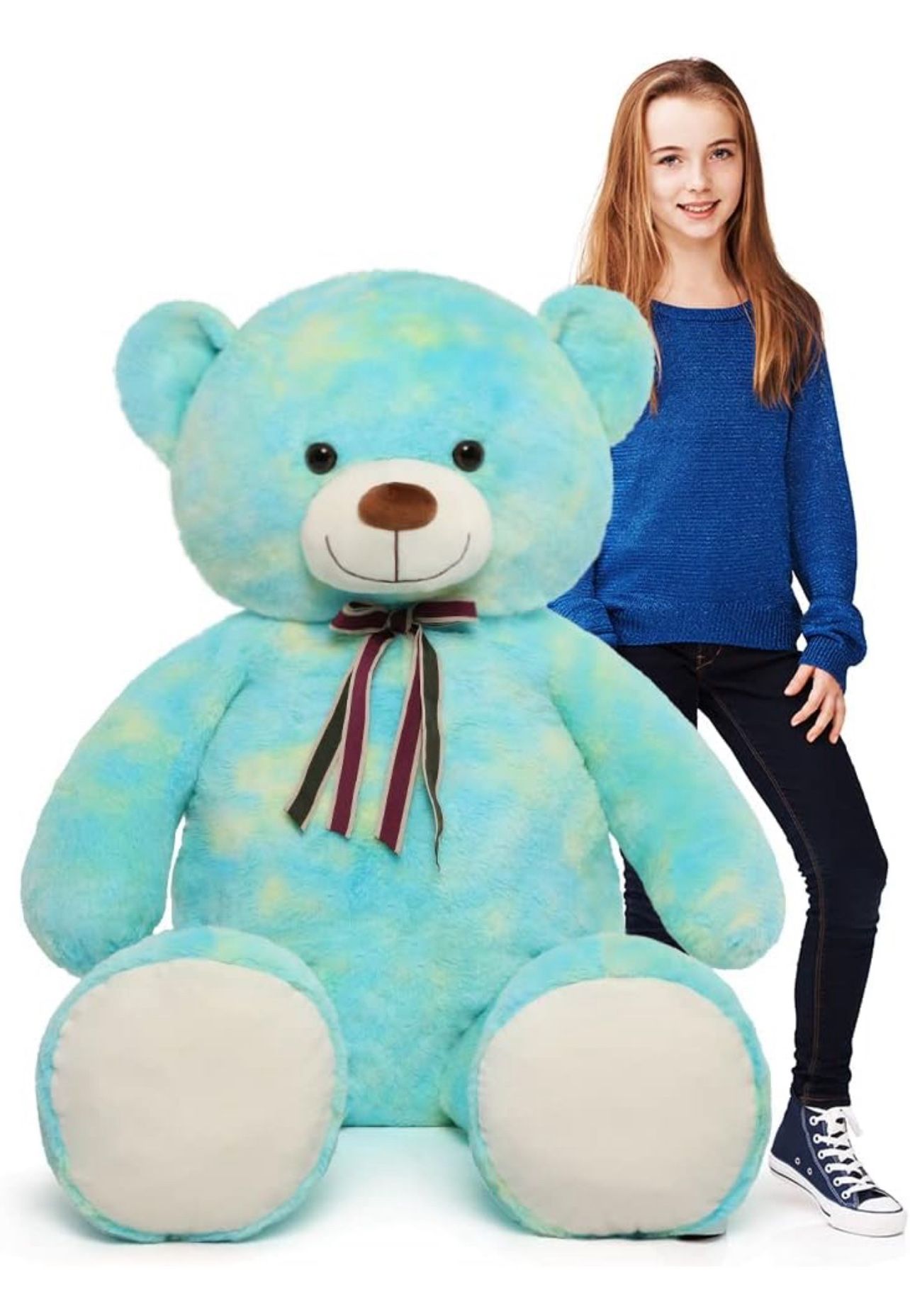 Brandnew 52in Giant Teddy Bear,Big Stuffed Animal Plush,Rainbow Green Soft Gifts for Valentine, Christmas, Birthday.