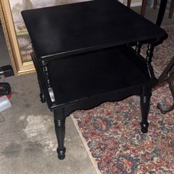 Black Two Tier Wooden End Table 