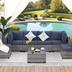 New & Assembled  7 Piece Outdoor Wicker Patio Furniture Set Rattan Sectional Sofa Couch Patio Conv