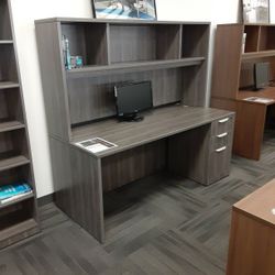 Large Newport Grey Straight Desk With Hutch 71"×30"