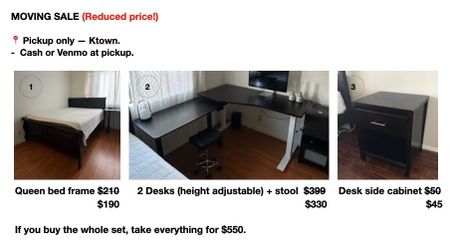 Queen bed frame + standing Desk (double L shape)
