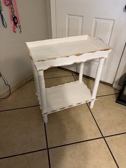 White Wood Side Table with Lower Shelf