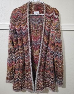 Ponsesa Bohemian Multicolor Knit Chevron Cardigan Sweater