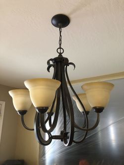 Bronze Chandelier plus 3 matching long pendant lights