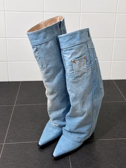 👖 Super unique denim-look knee-high boots