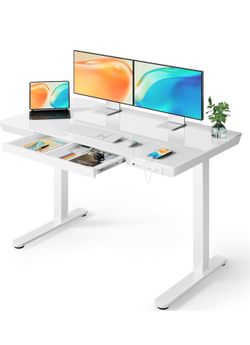 Electric Standing Desk with Drawers, 48 x 24 Quick Install Glass Height Adjustable Desk with USB Charging Ports, Whole-Piece Home Office Computer Desk
