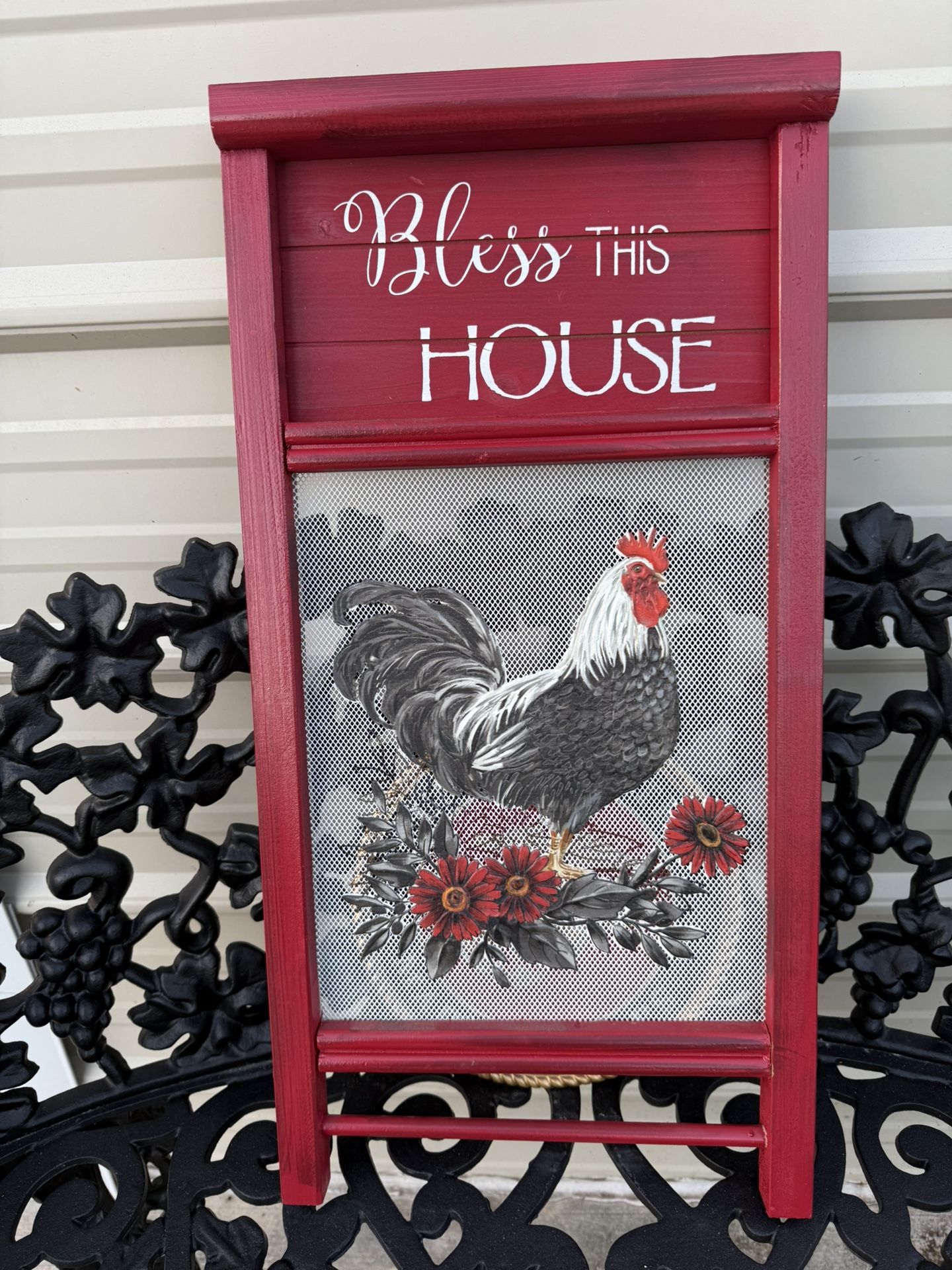 Washboard sign with rooster 24”x12”