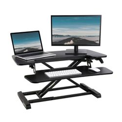 FLEXISPOT Home Office Height Adjustable Standing Desk Converter Black  U-Shape with Keyboard Tray