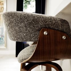 4 Set Swivel Bar Stool, 29.5" H Bar Height Mid Century Modern Grey Fabric Wooden Bar Chair with Back Support