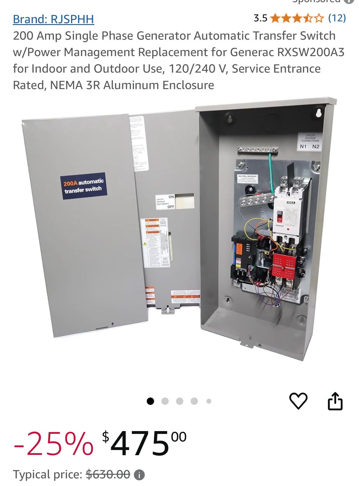 200 Amp Generator Transfer Switch