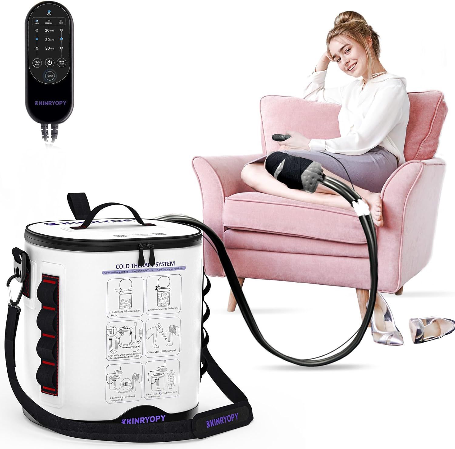 Cold Therapy Machine with Programmable Timer, Portable Ice Machine for Knee After Surgery, Knee Replacement Recovery System, Cryotherapy Pain Relief w
