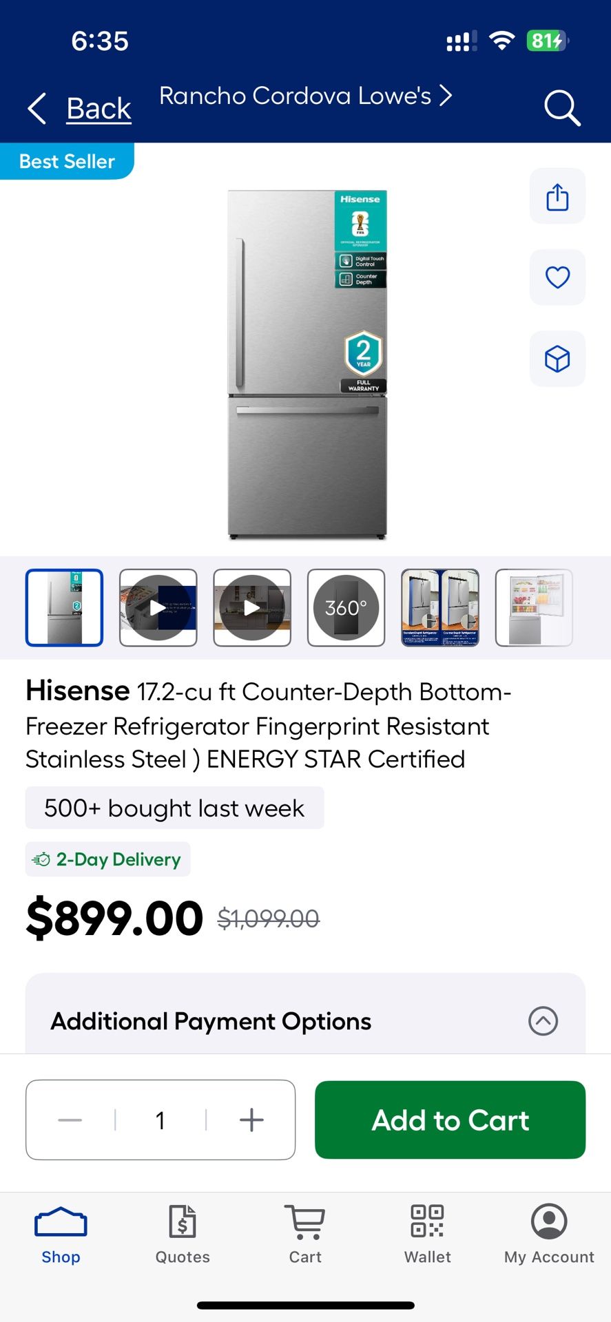New Hisense 17.2cuft Counter Depth Bottom Freezer Refrigerator Stainless Steel