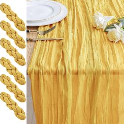 Xiomot 6 PCS Table Runner Cheesecloth 10FT Gold Boho Gauze Cheese Cloth Rustic Sheer Table Runners For Wedding Bridal Baby Shower Party Decoration