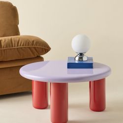 BRAND NEW PURPLE & RED WHIMSICAL CUTE URBAN OUTFITTERS EXCLUSIVE MALO ROUND WOOD COFFEE TABLE