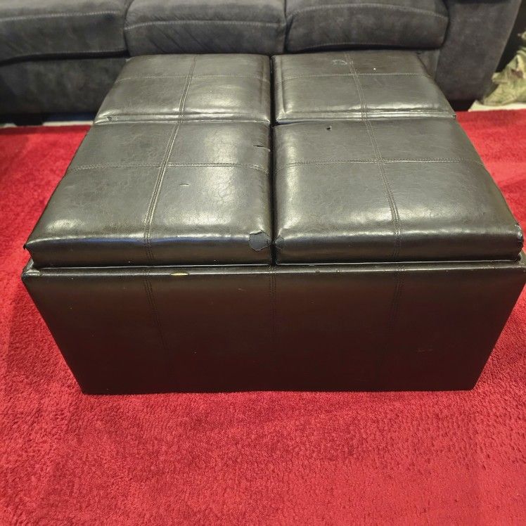 Ottoman Coffee Table Espresso Dark Brown Leather with Storage