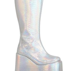Womens Silver Holographic Galactic Boots Size 8