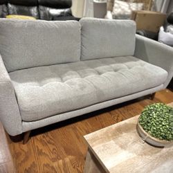 Gray Mid Century Modern Tufted Sofa