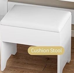 Cushion Stool Beige and White with Flip Top