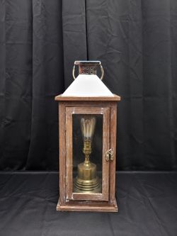 Rustic Wooden Lantern Table Lamp – Farmhouse Style Accent Light