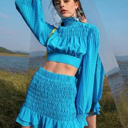 Blue Skirt And Blue Top- Women’s Clothing