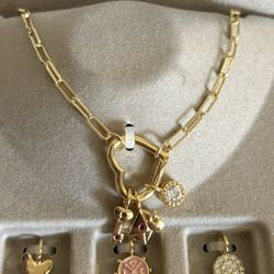 14k Gold Plated Charm Necklace 16-18”