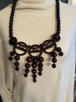 Woman statement necklace vintage carved wood polished African beads