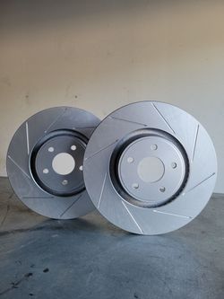 2018 Ford Focus ST Front Power Slotted Only Rotors Geomet Coating Silver Disc Brakes Pair