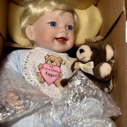 Ashton Drake I'm a Little Angel Porcelain Blonde Doll Teddy Bear 1995 NEW IN BOX