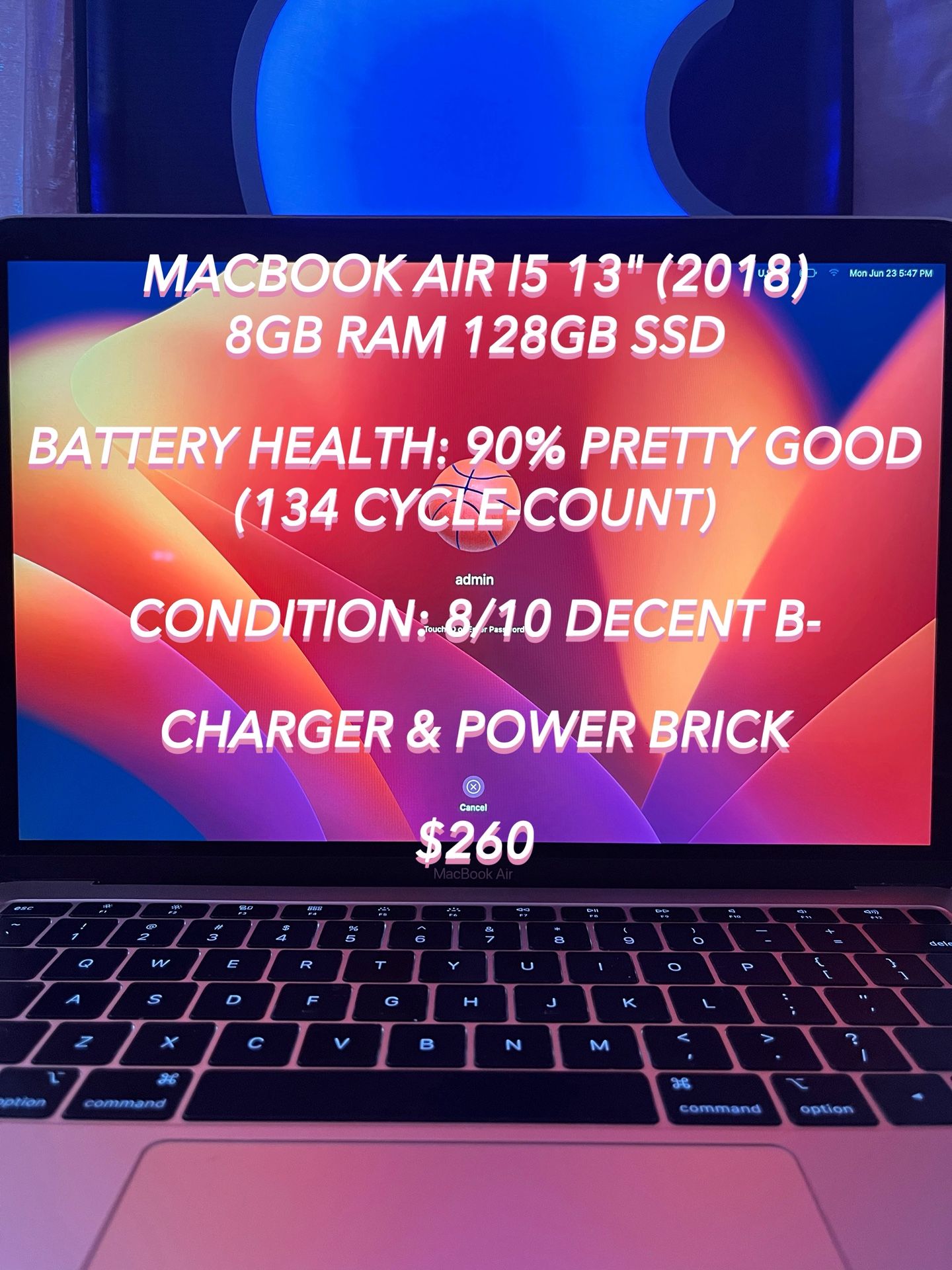 Apple Rose Gold MacBook Air I5 13” 2018 8GB/128GB Used Authentic