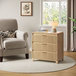 3-Drawer Modern Nightstand  With charging station ，Natural