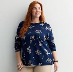 Women's Floral Print Crewneck Sweatshirt with Button Detail Size XXL