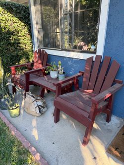 Handmade Wooden Patio Set, Bench + 2 Chairs + Table, Burgundy
