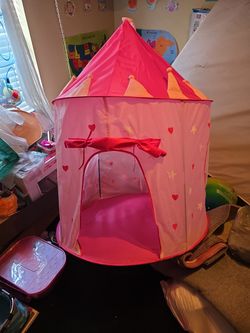 Play Tent Princess Pink Castle Glowing in the Dark Stars - Portable Kids Play Tent Fordable Into a Carrying Bag for Outdoor and Indoor Use