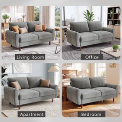 Two-seater sofa, fabric mid-century modern style, solid wood frame 78in