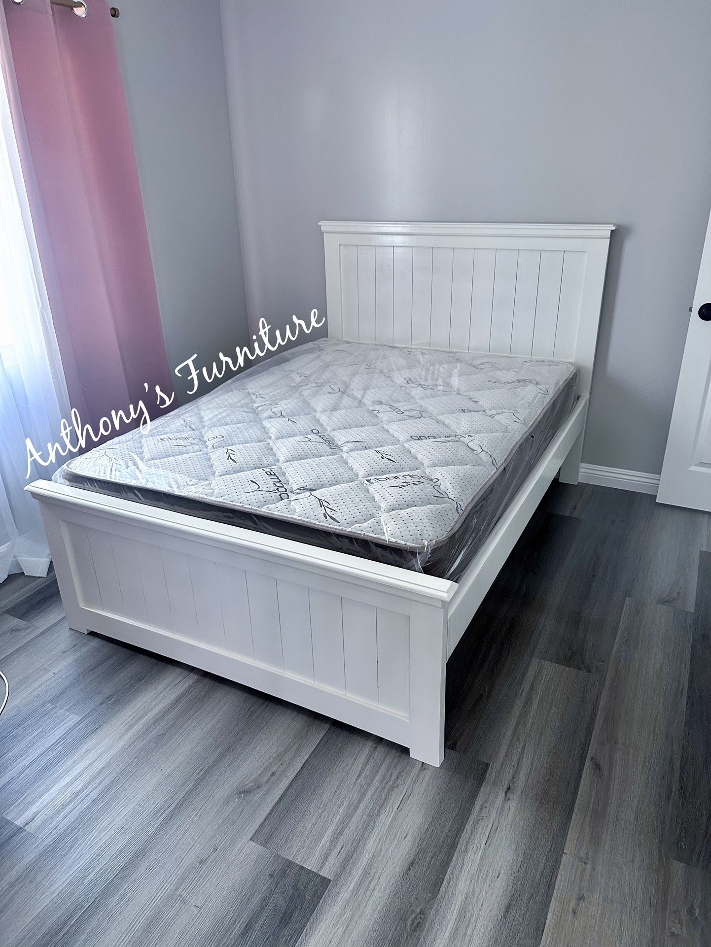 White Queen Bed & Bamboo Mattress 