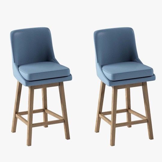 
New BALUS 360 Degree Swivel Bar Stools Set of 2 Swivel Stools，26" Counter Height Barstool with Leather Padded Seat and Wood Leg
